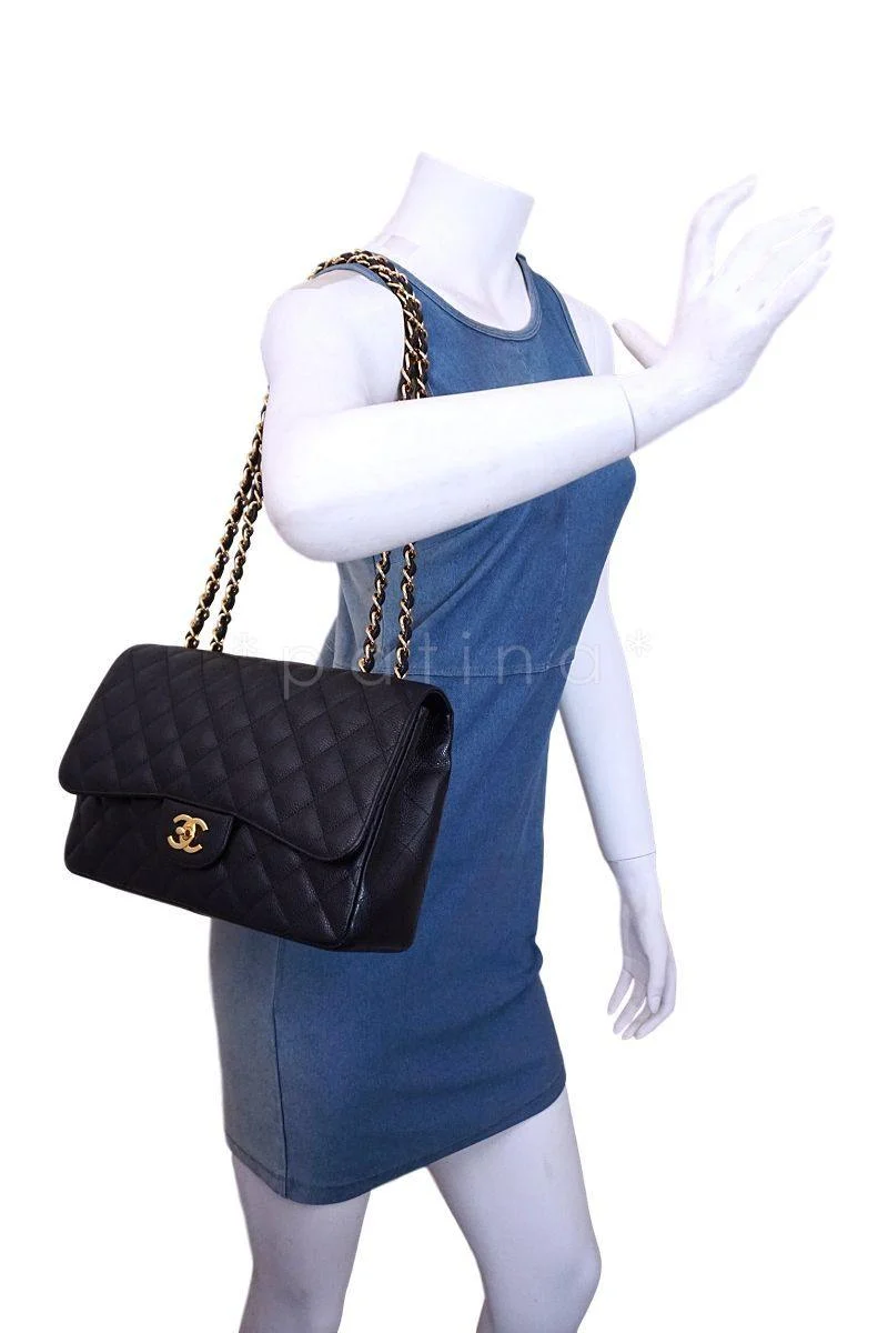 Chanel Black Caviar Jumbo Classic Flap Bag GHW - Image 14