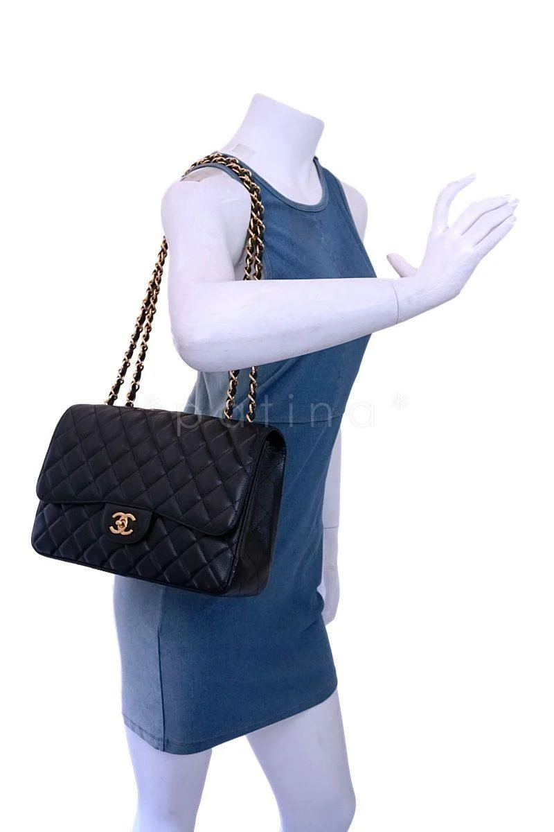 Chanel Black Caviar Jumbo Classic Flap Bag GHW - Image 14