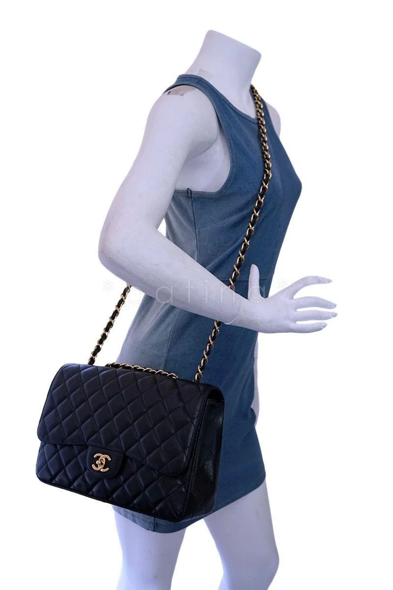 Chanel Black Caviar Jumbo Classic Flap Bag GHW - Image 15