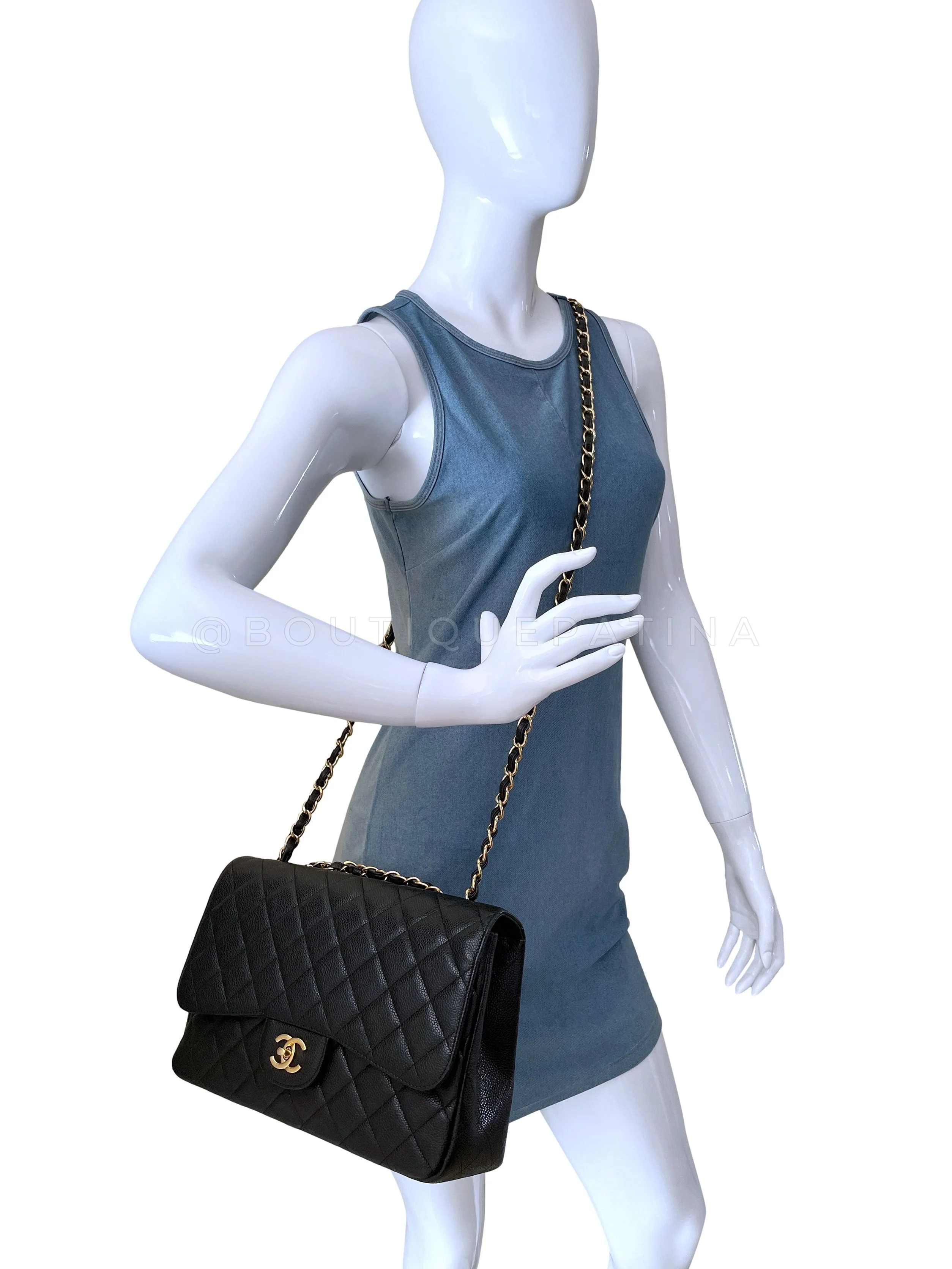 Chanel Black Caviar Jumbo Classic Flap Bag GHW Single - Image 15