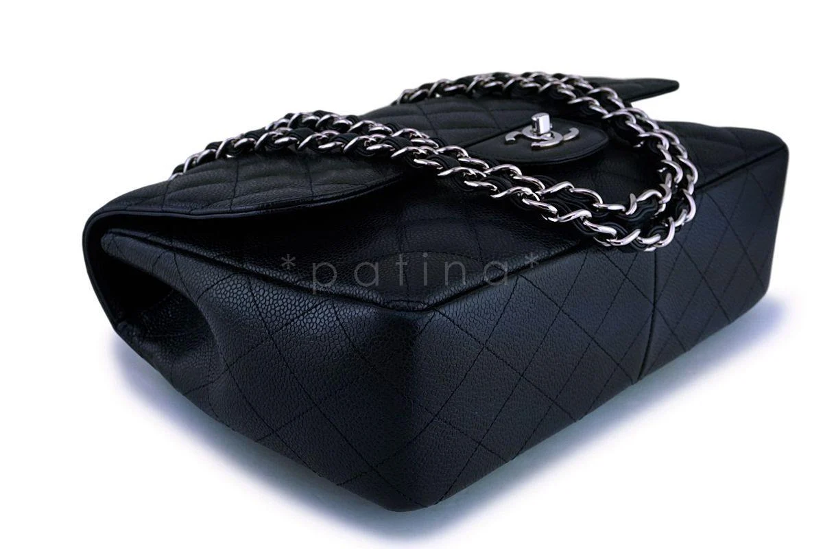 Chanel Black Caviar Jumbo Classic Flap Bag SHW - Image 7
