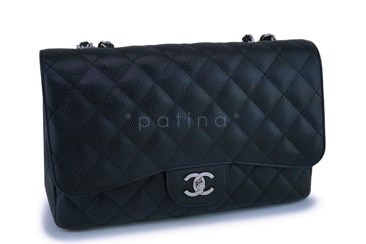 Chanel Black Caviar Jumbo Classic Flap Bag SHW - Image 3