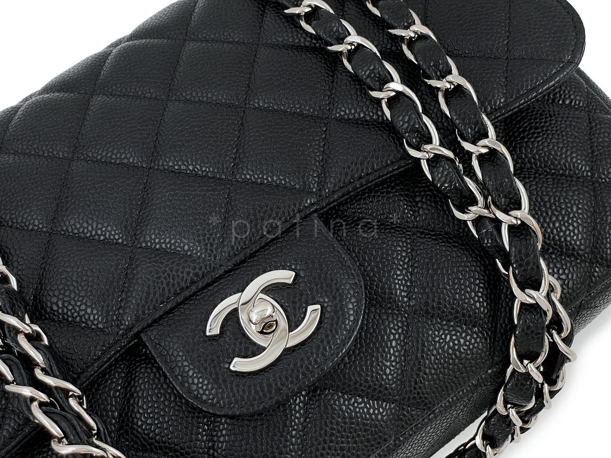 Chanel Black Caviar Jumbo Classic Flap Bag SHW - Image 7