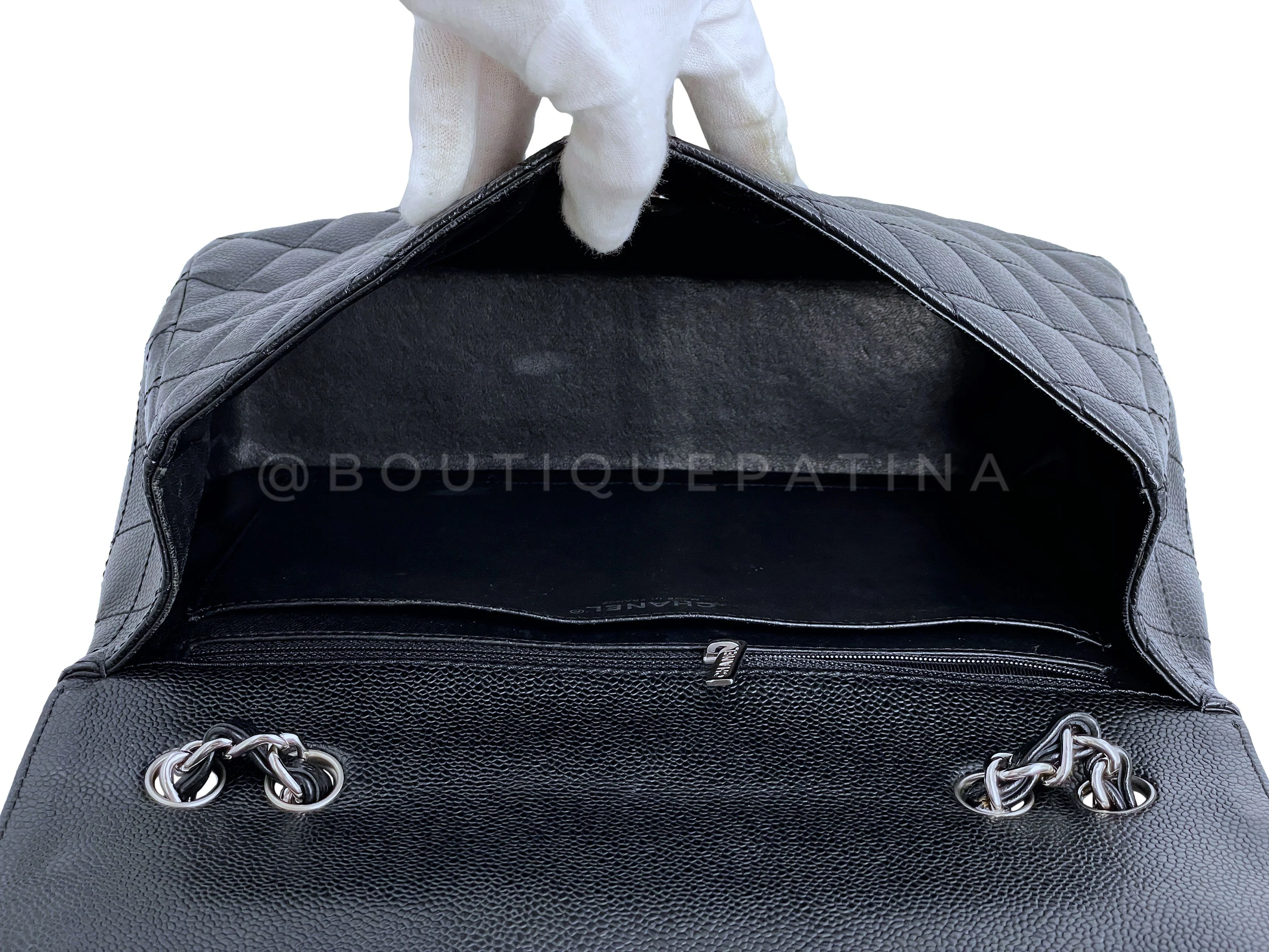 Chanel Black Caviar Jumbo Classic Flap Bag SHW - Image 10