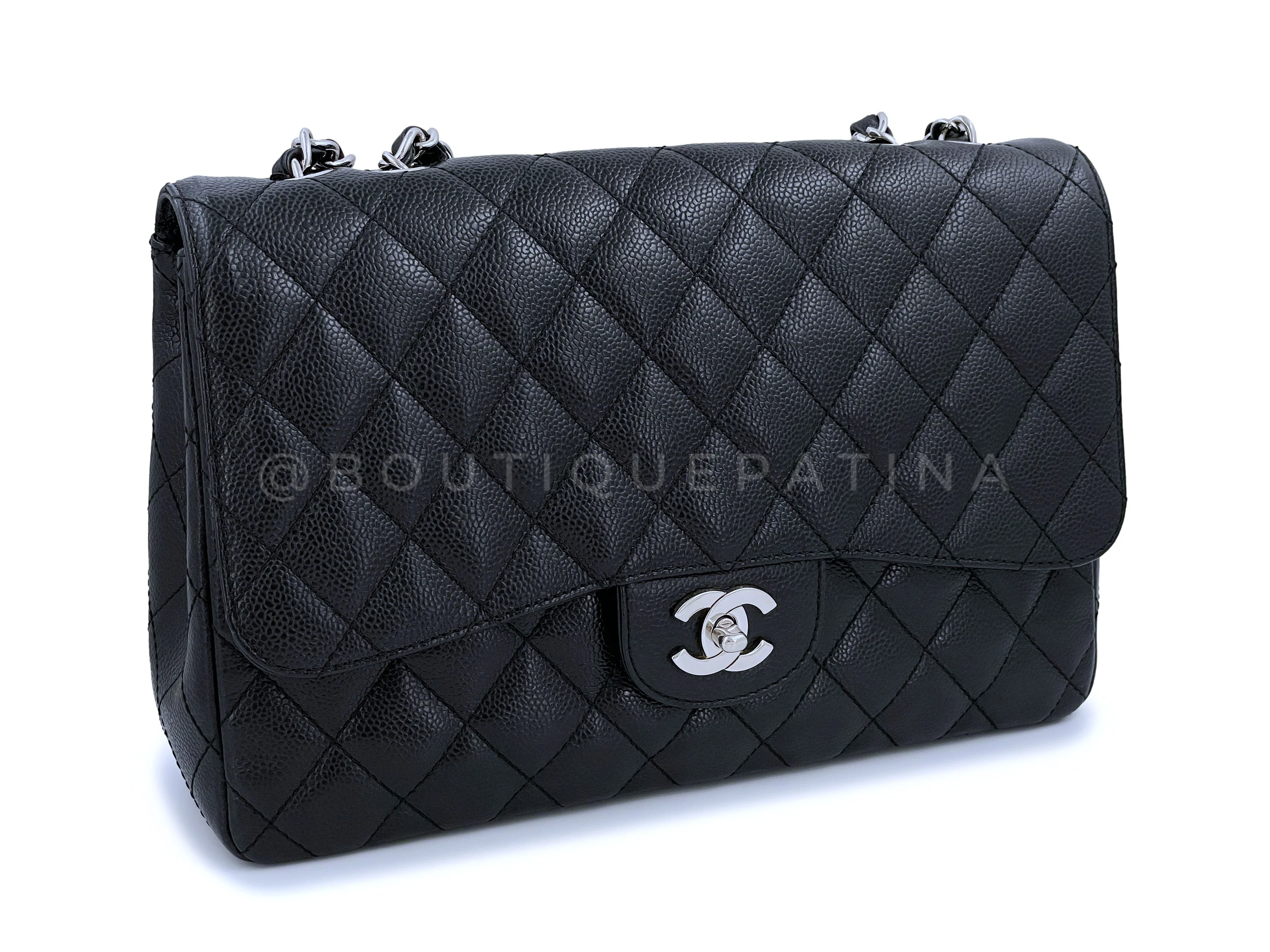 Chanel Black Caviar Jumbo Classic Flap Bag SHW - Image 3