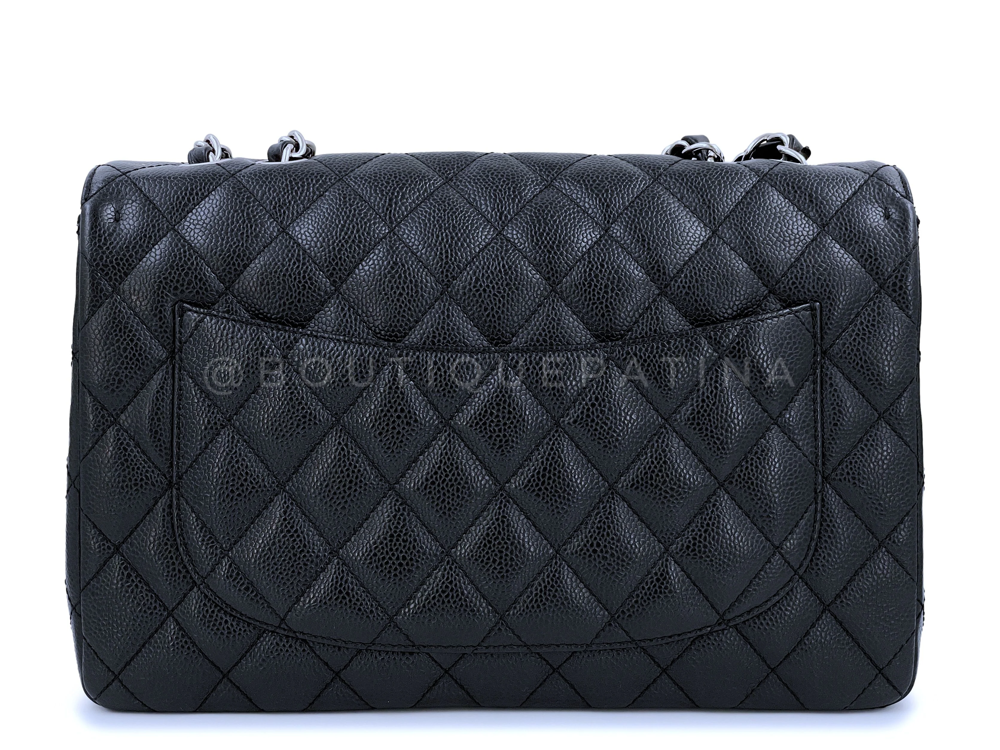 Chanel Black Caviar Jumbo Classic Flap Bag SHW - Image 5