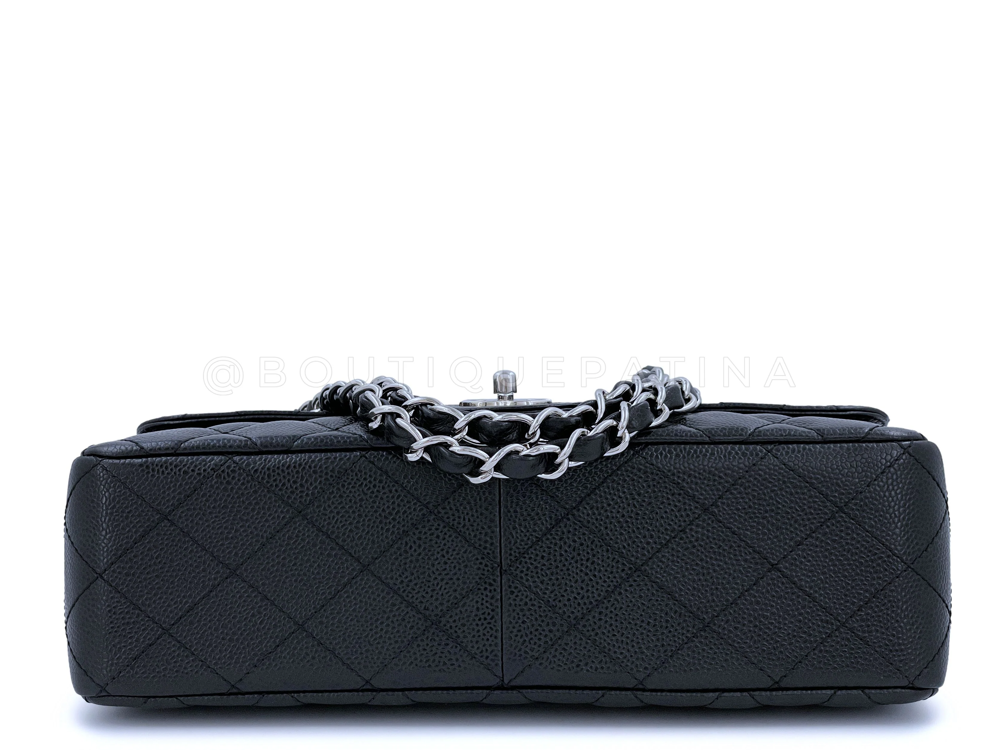 Chanel Black Caviar Jumbo Classic Flap Bag SHW - Image 6