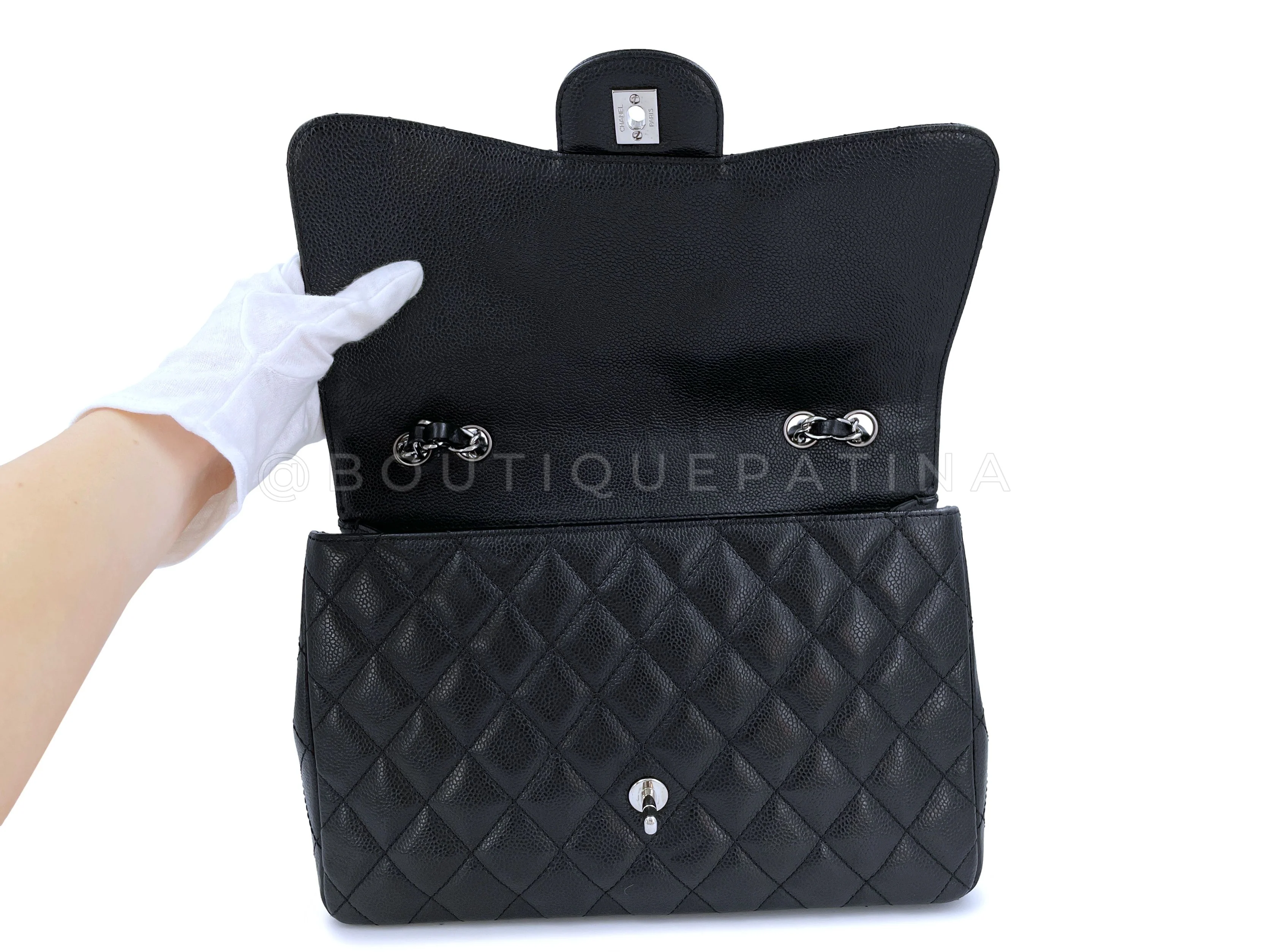 Chanel Black Caviar Jumbo Classic Flap Bag SHW - Image 9