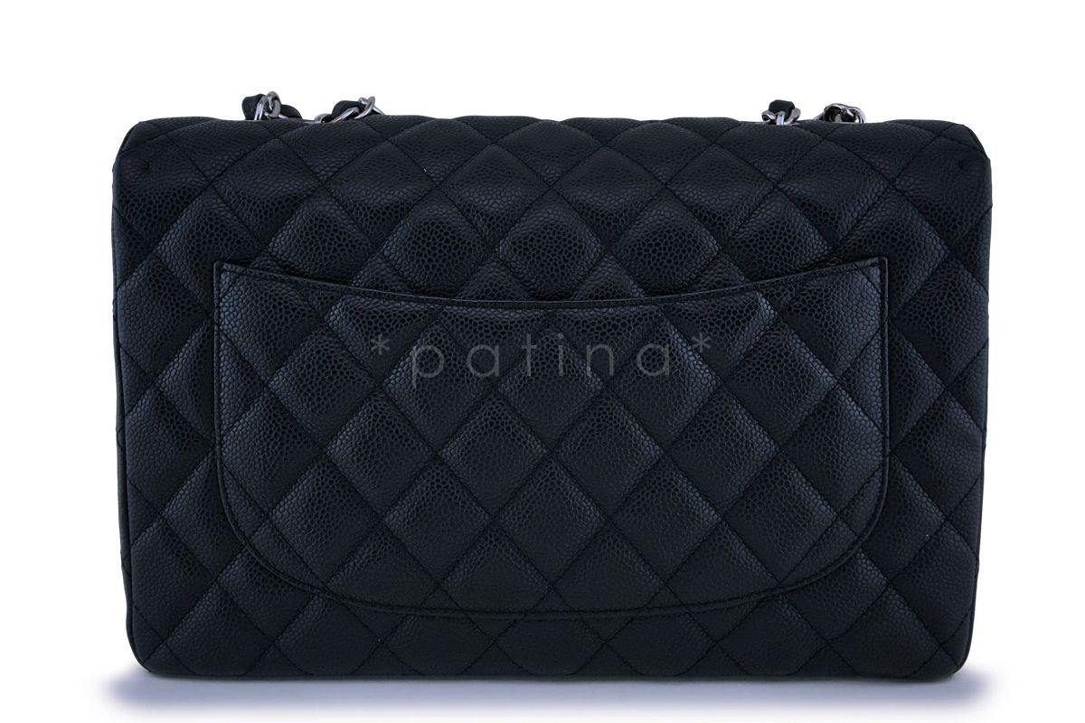 Chanel Black Caviar Jumbo Classic Flap Bag SHW - Image 5