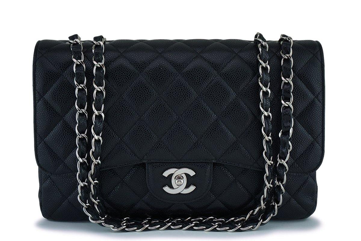 Chanel Black Caviar Jumbo Classic Flap Bag SHW