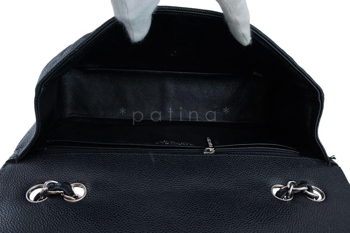 Chanel Black Caviar Jumbo Classic Flap Bag SHW - Image 10