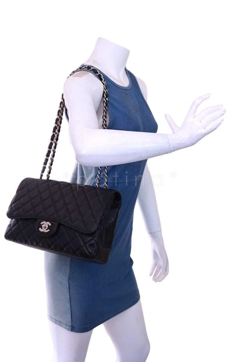Chanel Black Caviar Jumbo Classic Flap Bag SHW - Image 14