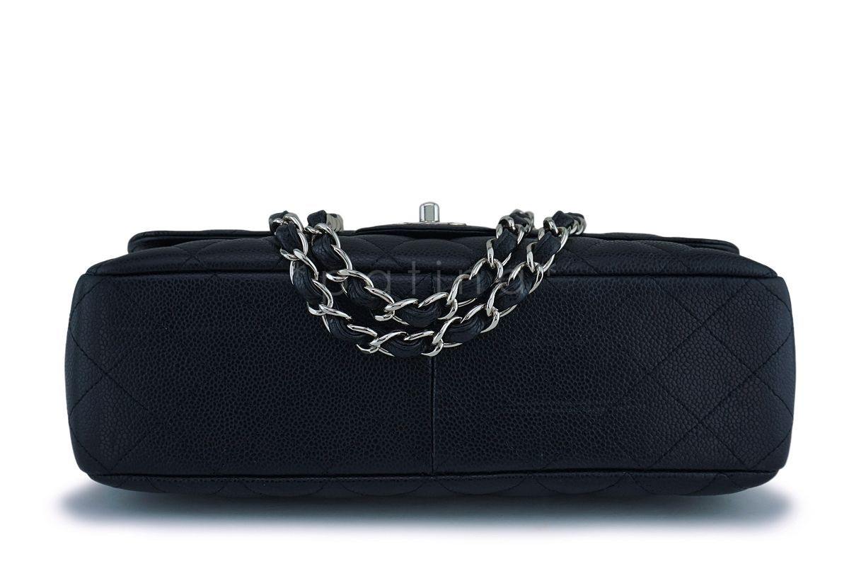 Chanel Black Caviar Jumbo Classic Flap Bag SHW - Image 6
