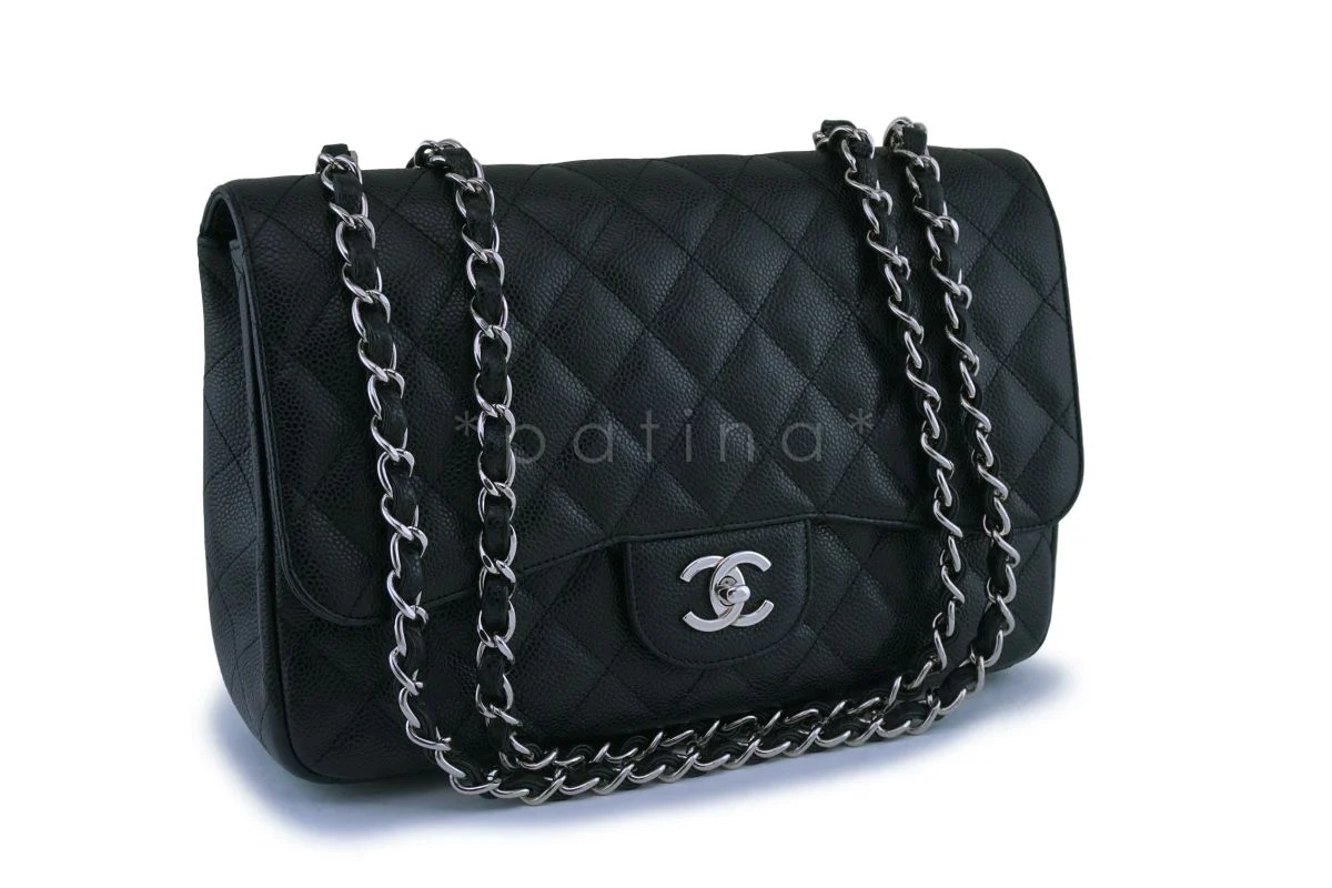 Chanel Black Caviar Jumbo Classic Flap Bag SHW Single - Image 2