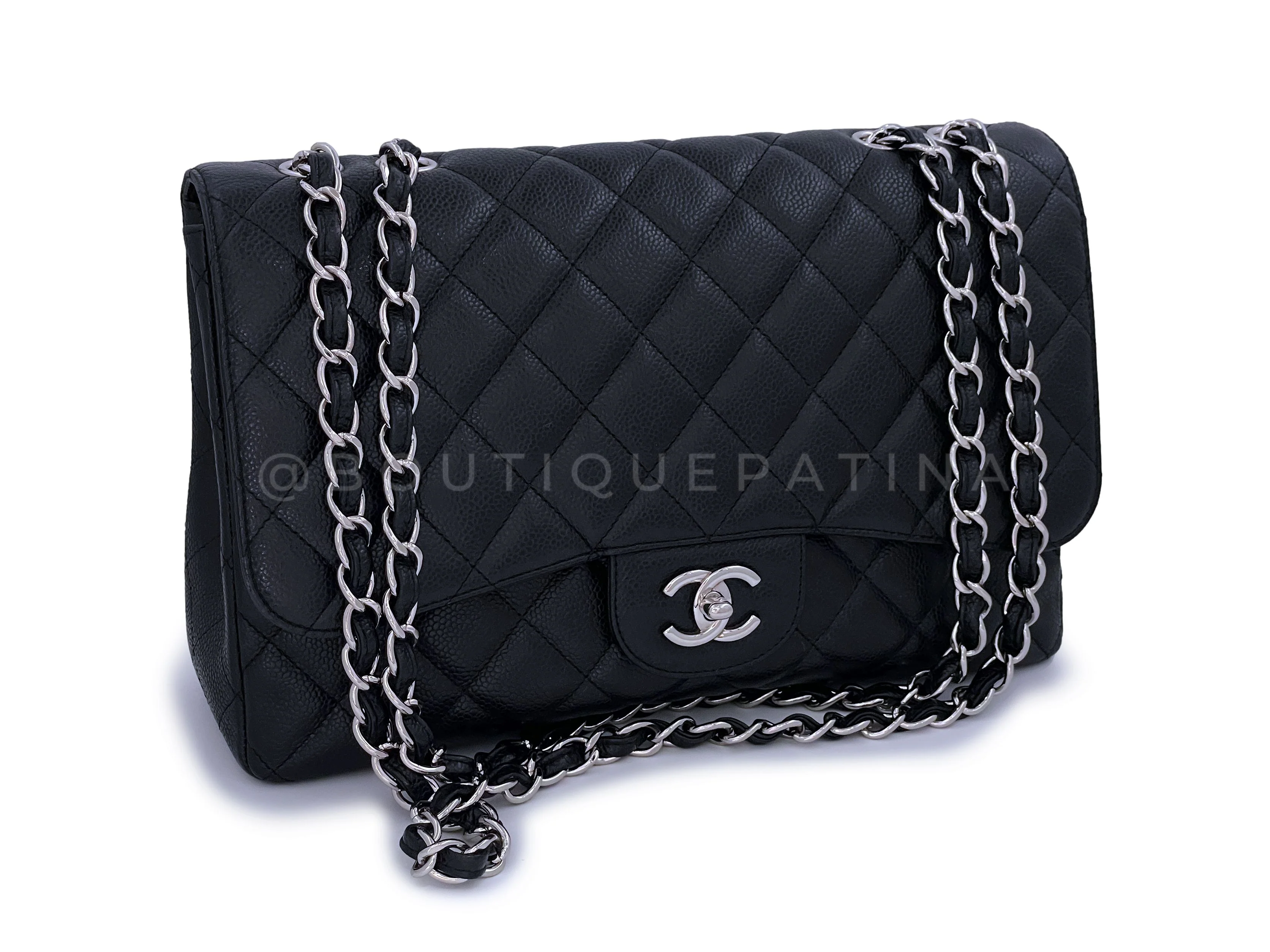 Chanel Black Caviar Jumbo Classic Single Flap Bag SHW - Image 2