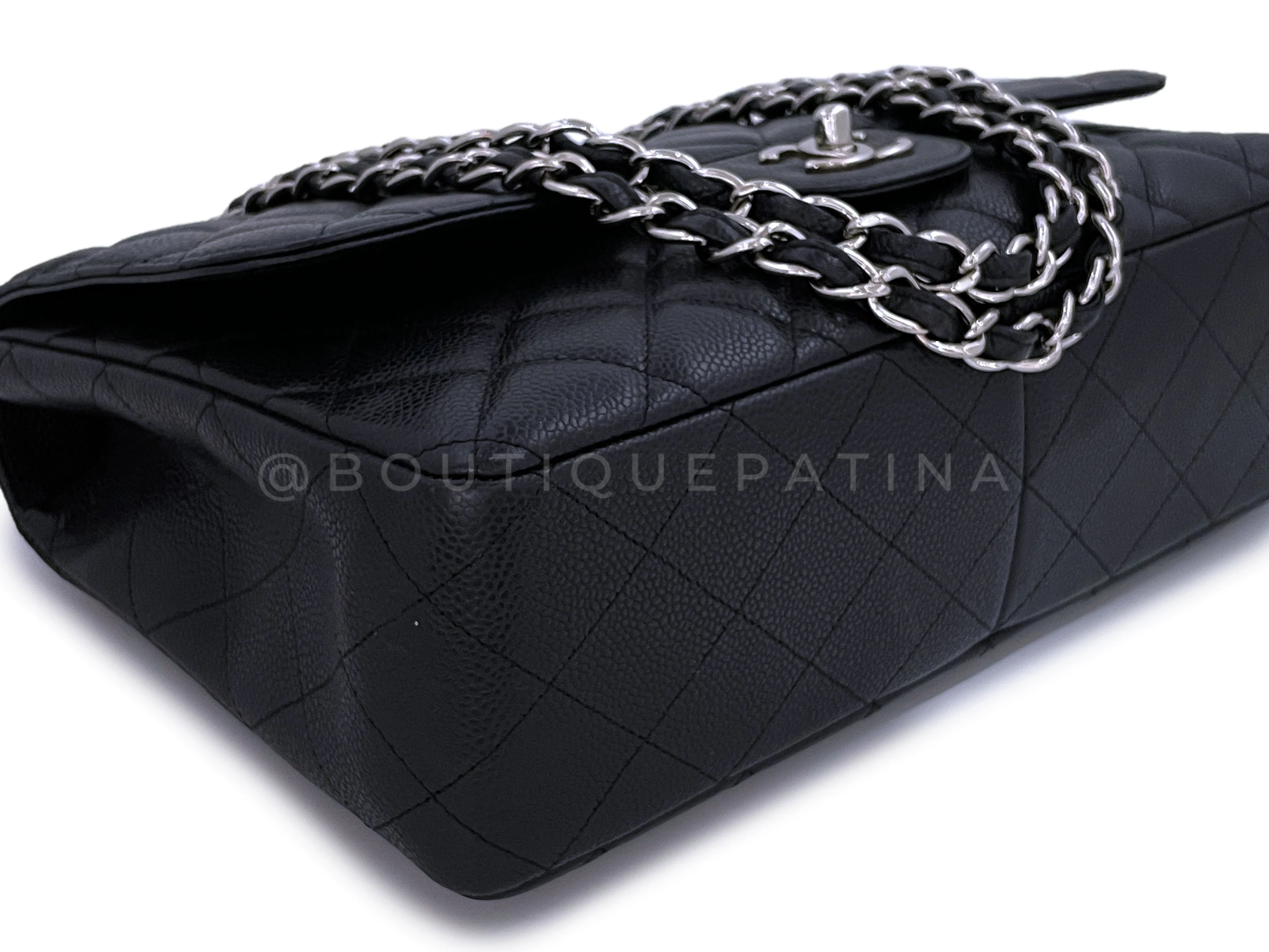 Chanel Black Caviar Jumbo Classic Single Flap Bag SHW - Image 7