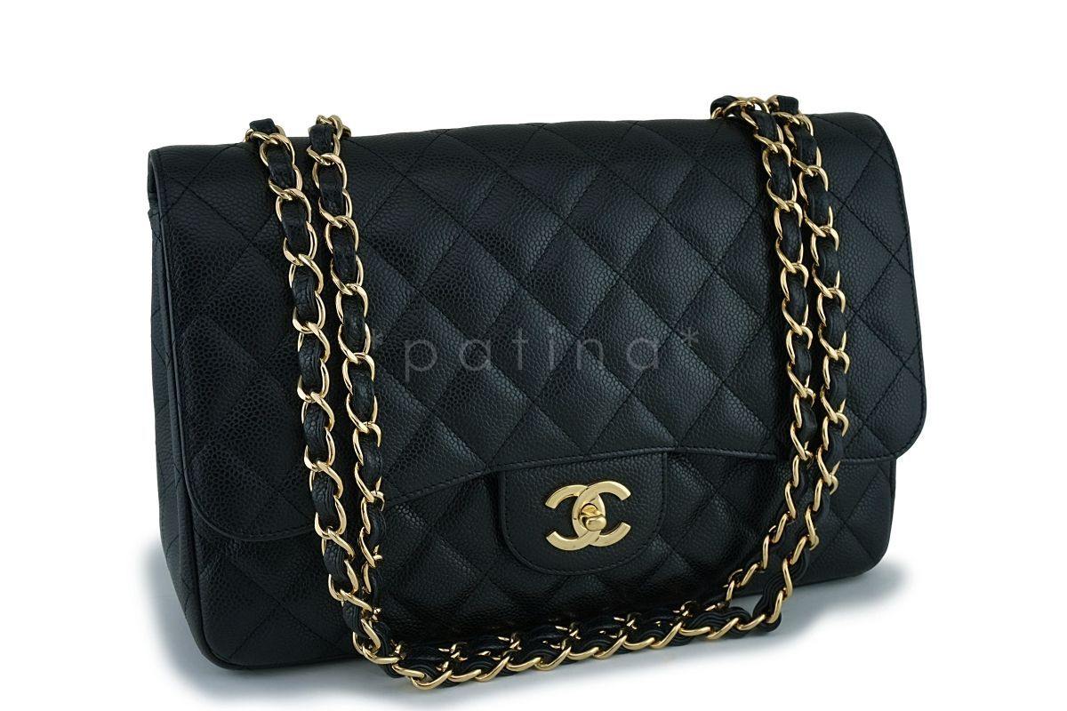 Chanel Black Caviar Jumbo Large Classic Flap Bag GHW - Image 2