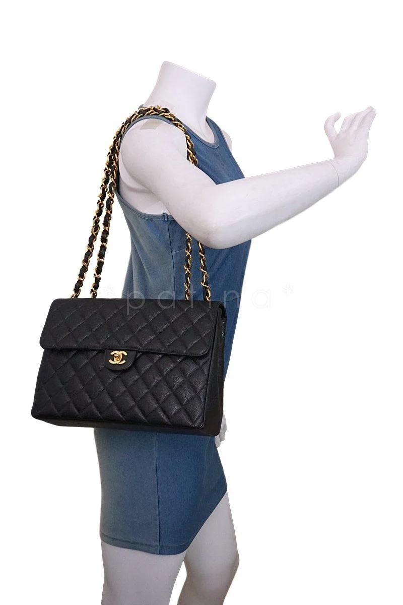 Chanel Black Caviar Jumbo Quilted Classic 2.55 Flap Bag 24k gold plated - Image 15