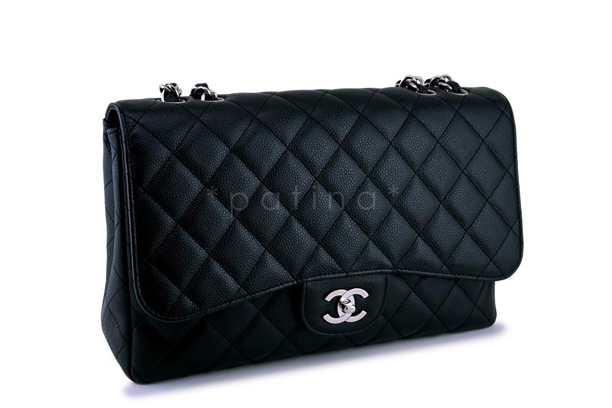 Chanel Black Caviar Jumbo Quilted Classic Flap Bag SHW - Image 3