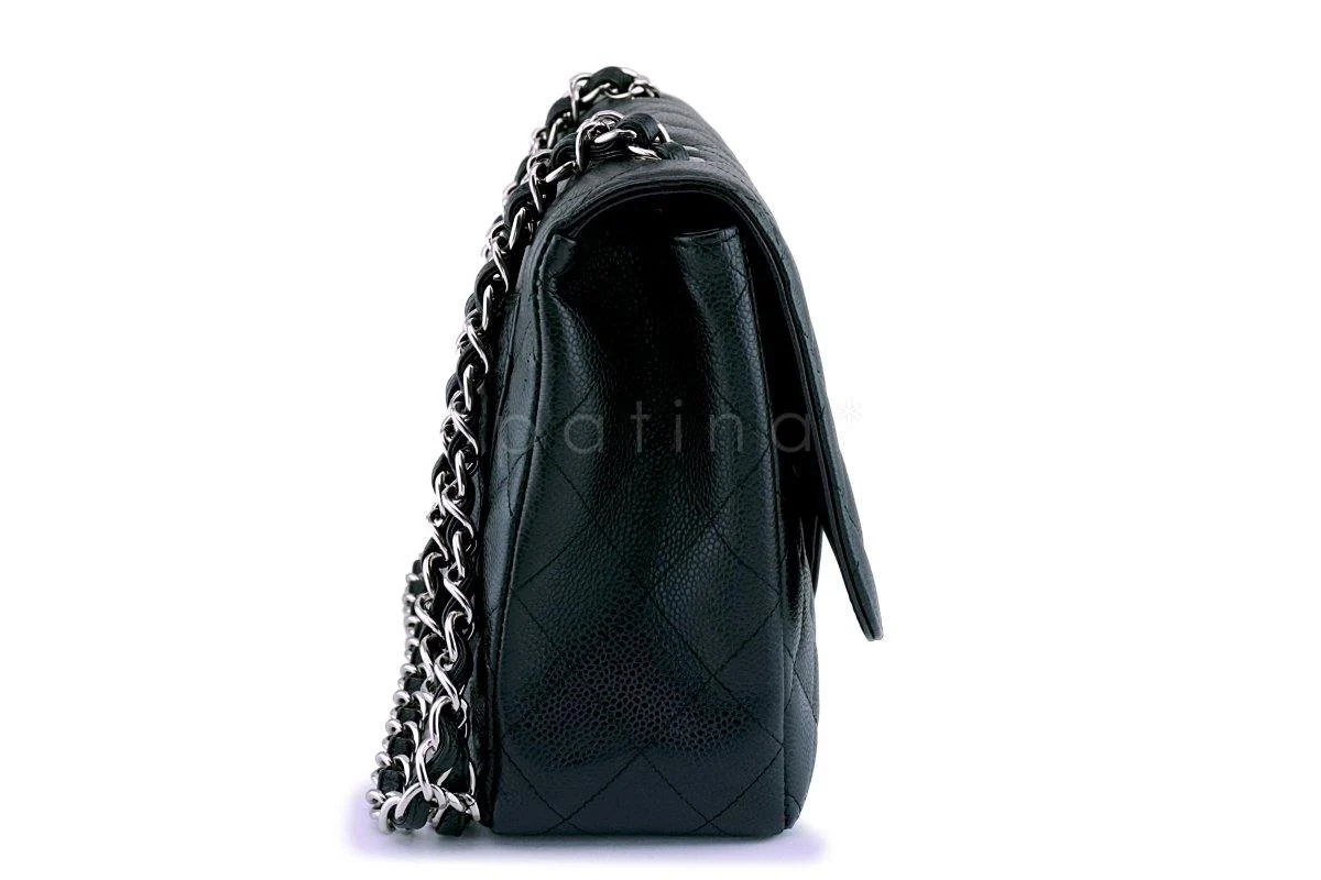 Chanel Black Caviar Jumbo Quilted Classic Flap Bag SHW - Image 4
