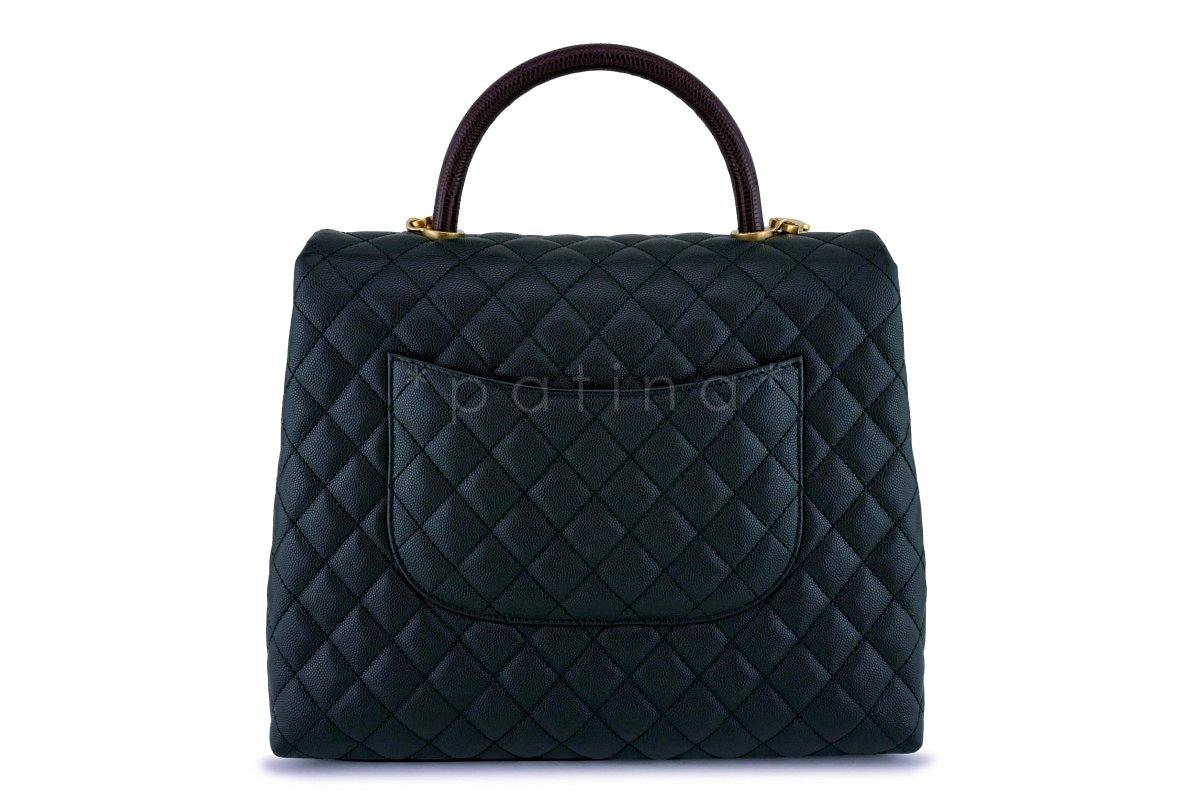 Chanel Black Caviar/Lizard Coco Handle Shoulder Flap Kelly 2-Way Tote Bag - Image 5