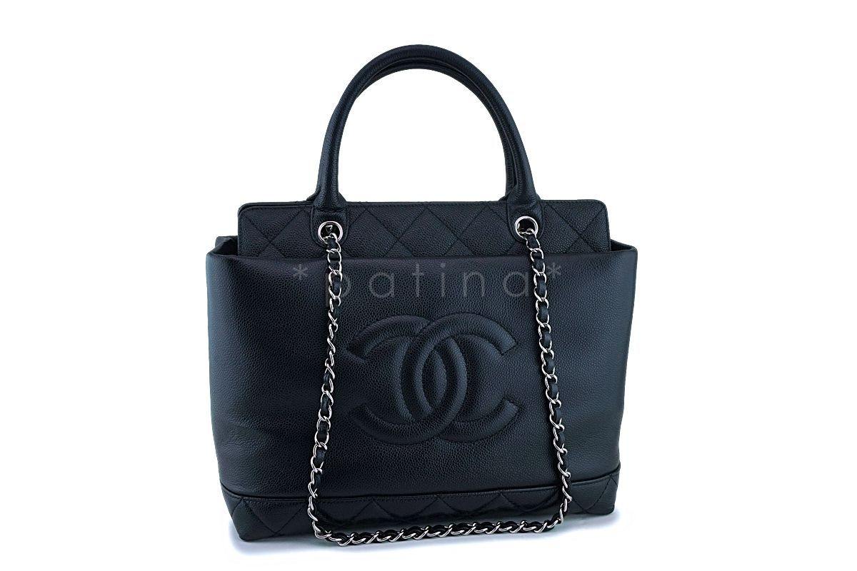 Chanel Black Caviar Logo Classic Two Way Classic Tote Bag SHW - Image 2