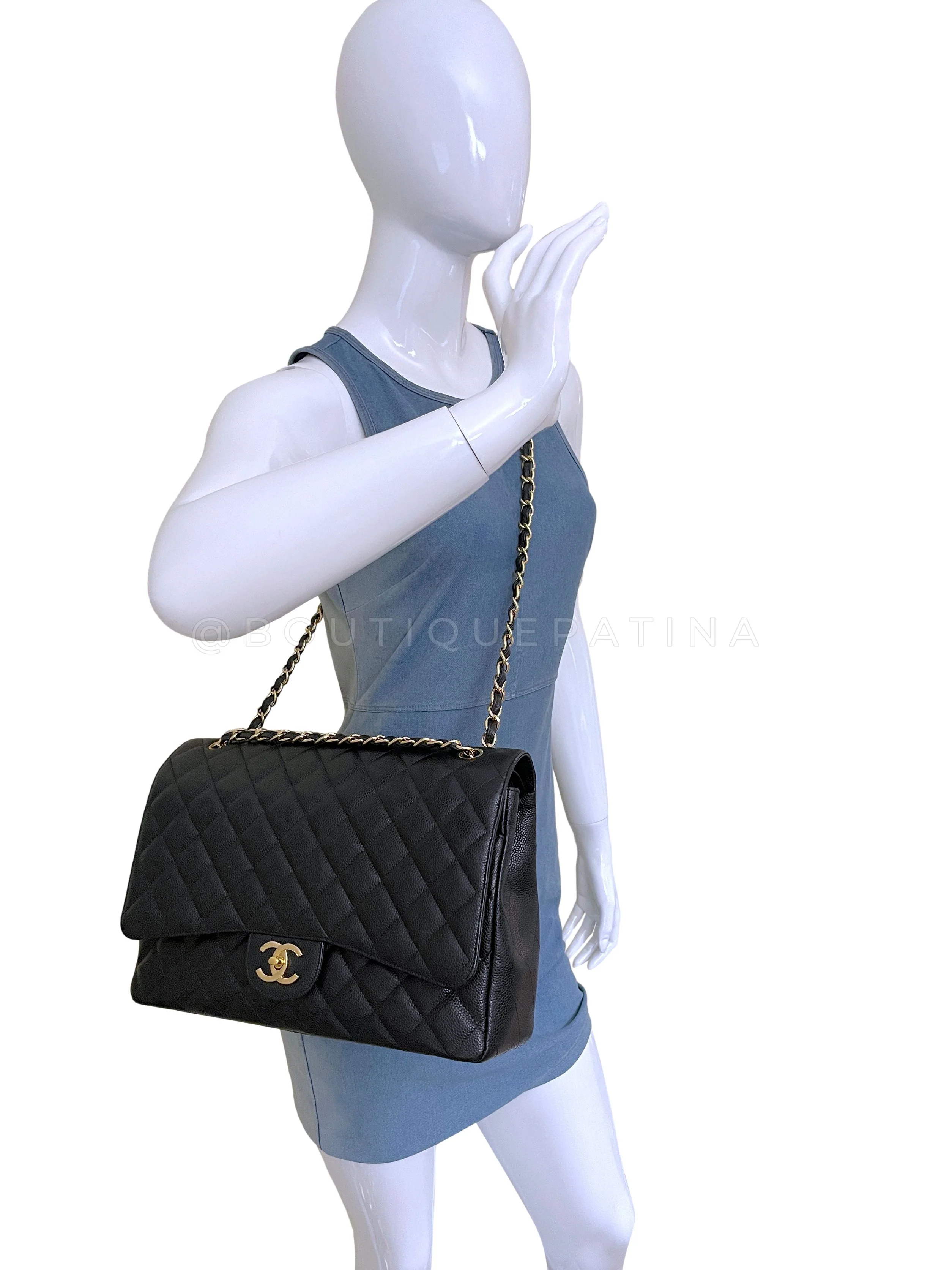 Chanel Black Caviar Maxi Flap Bag Classic Double GHW - Image 15