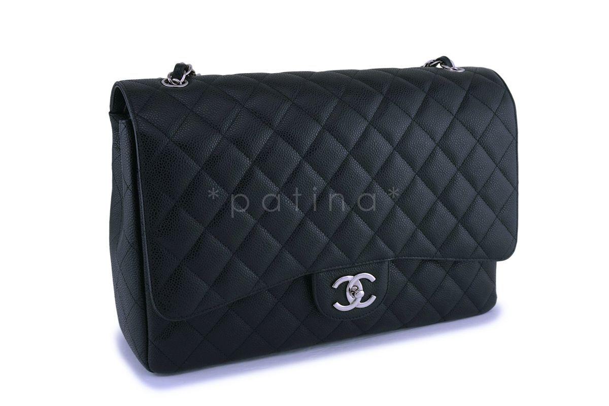 Chanel Black Caviar Maxi Classic Double Flap Bag SHW - Image 3