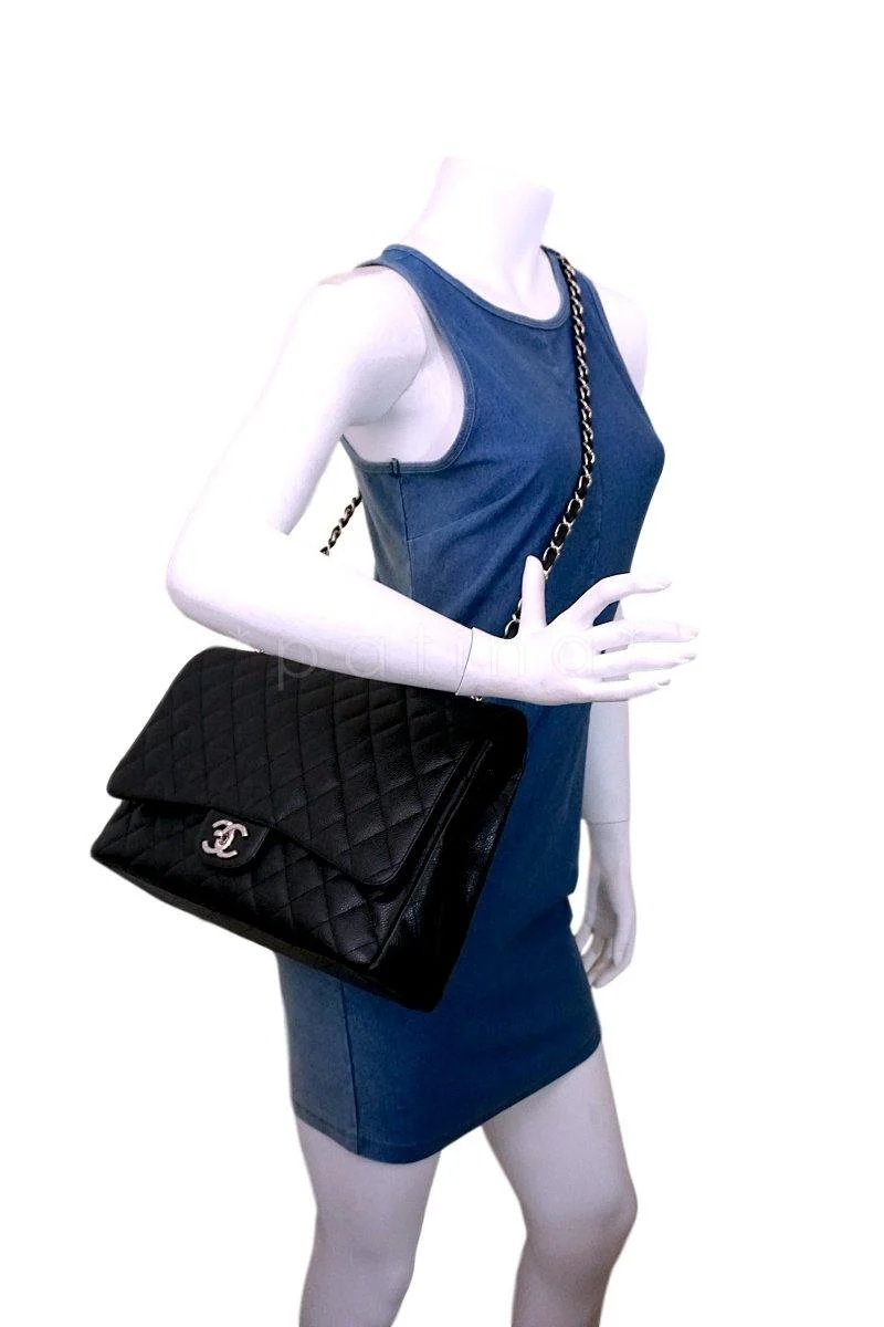 Chanel Black Caviar Maxi "Jumbo XL" Classic Double Flap Bag SHW - Image 15