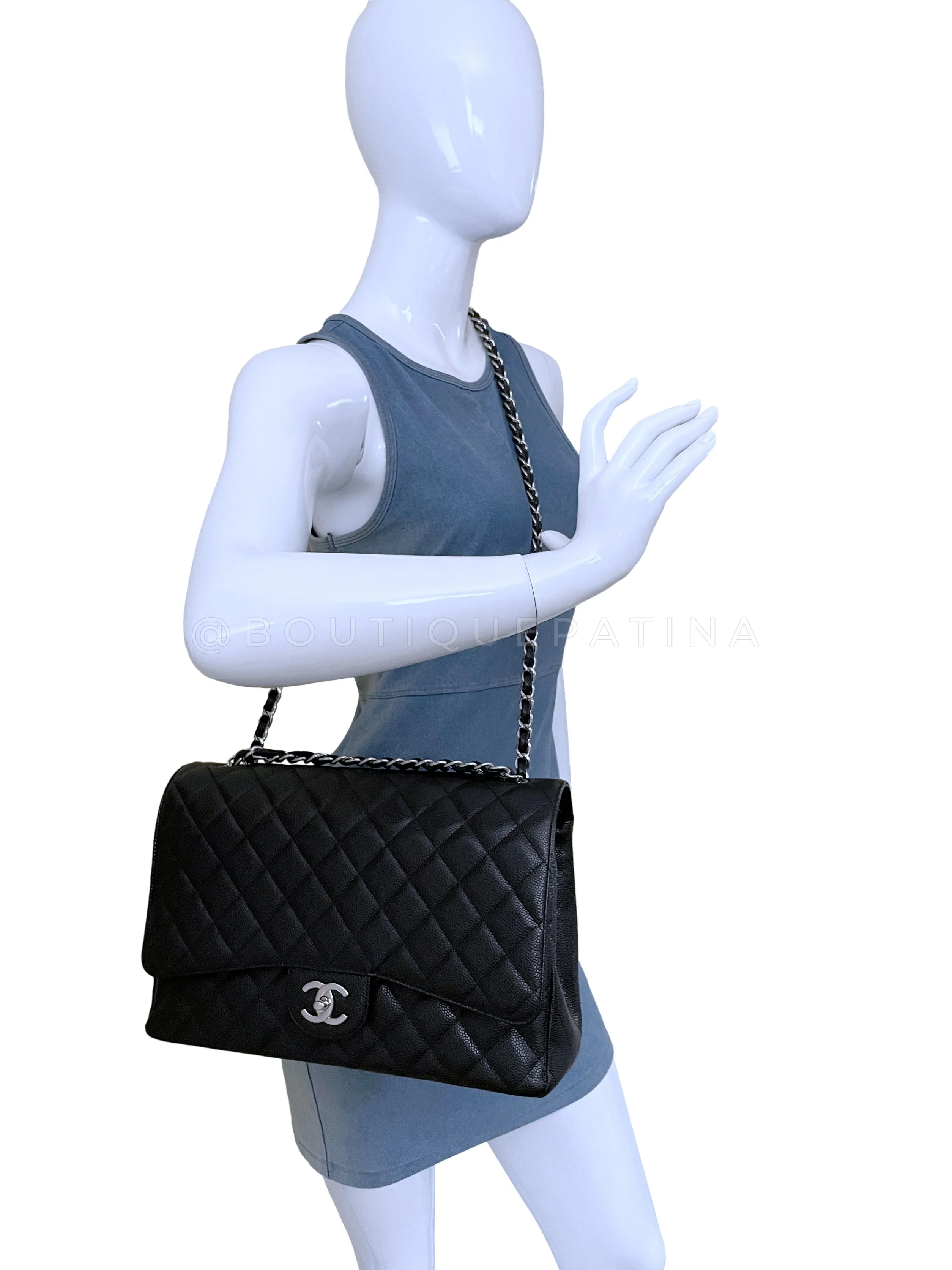 Chanel Black Caviar Maxi Classic Double Flap Bag SHW - Image 15