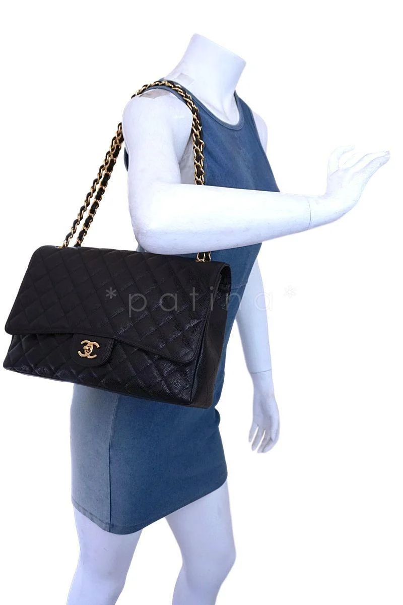 Chanel Black Caviar Maxi Classic Flap Bag GHW - Image 14