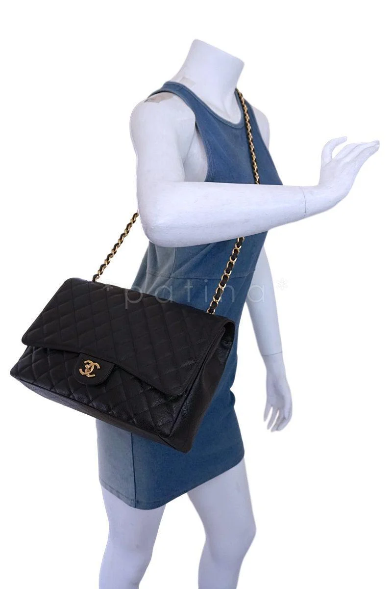 Chanel Black Caviar Maxi Classic Flap Bag GHW - Image 15
