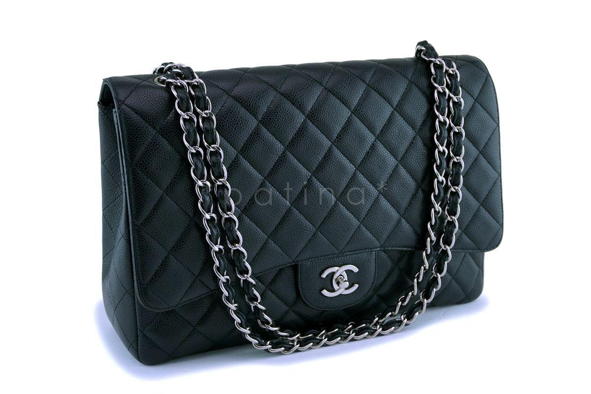 Chanel Black Caviar Maxi Classic Flap Bag SHW - Image 2