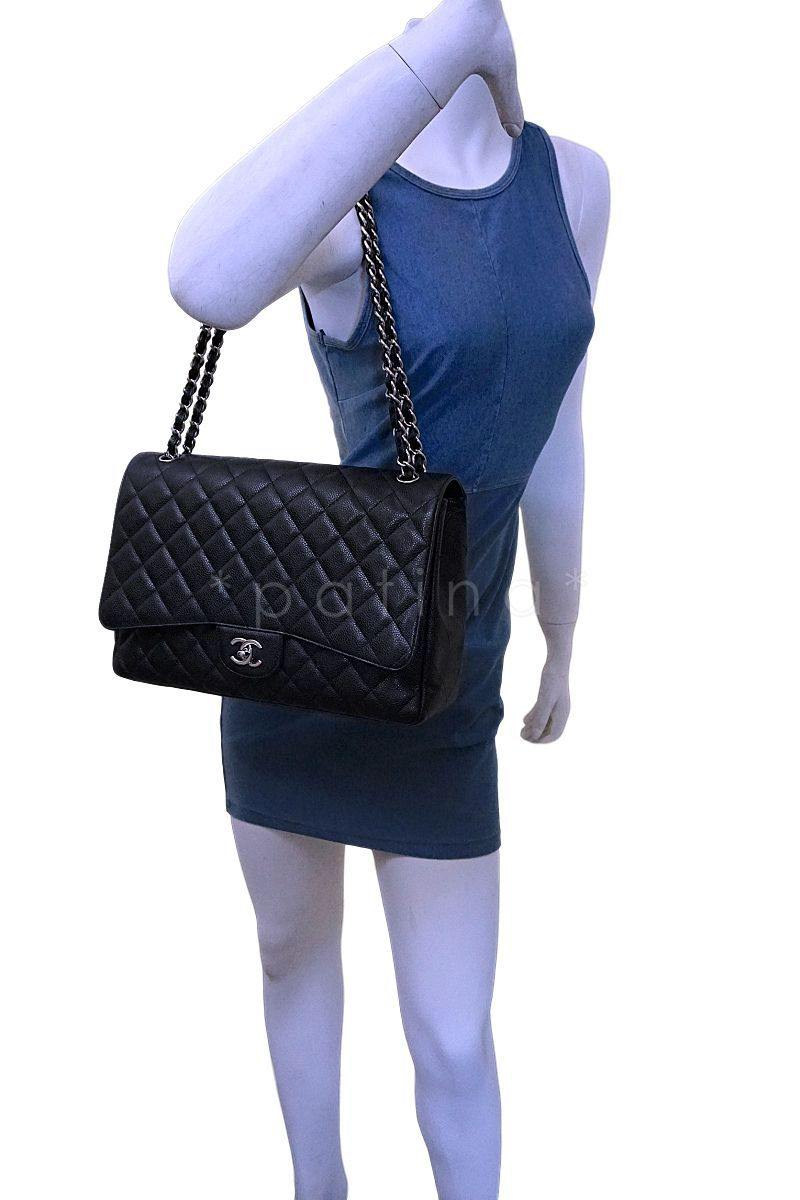 Chanel Black Caviar Maxi Classic Flap Bag SHW - Image 13