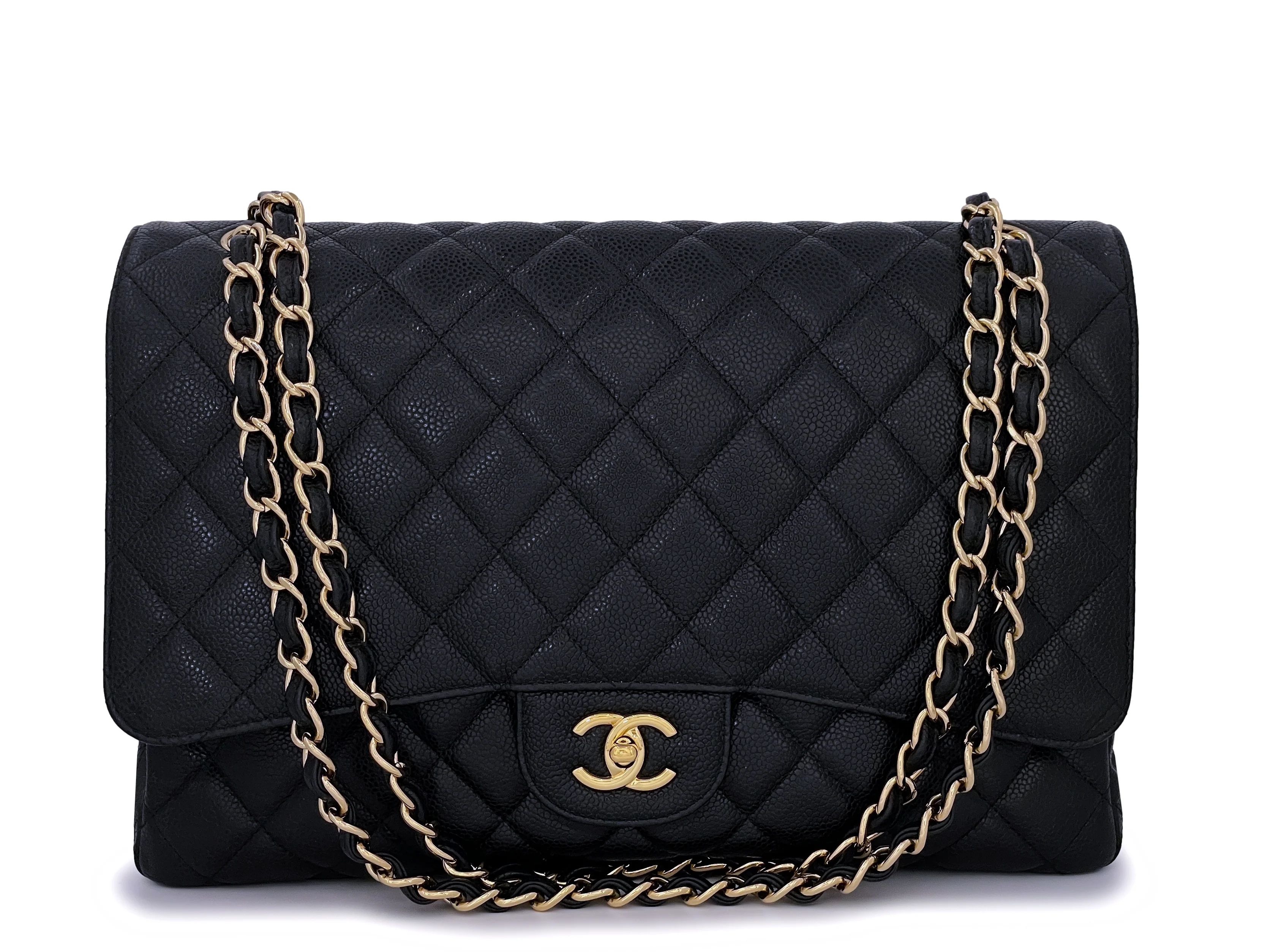 Chanel Black Caviar Maxi Classic Single Flap Bag GHW
