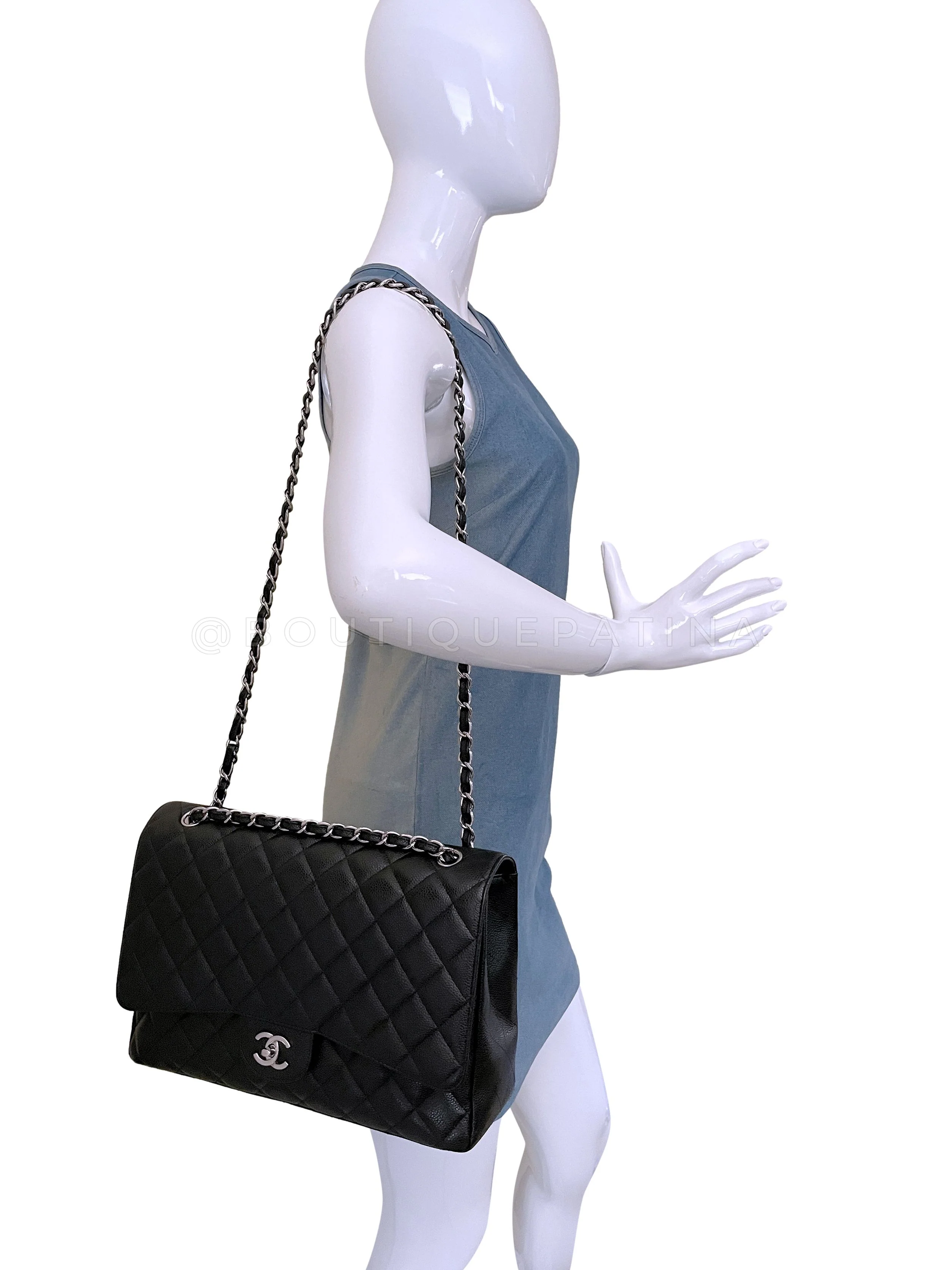 Chanel Black Caviar Maxi Classic Single Flap Bag SHW - Image 14