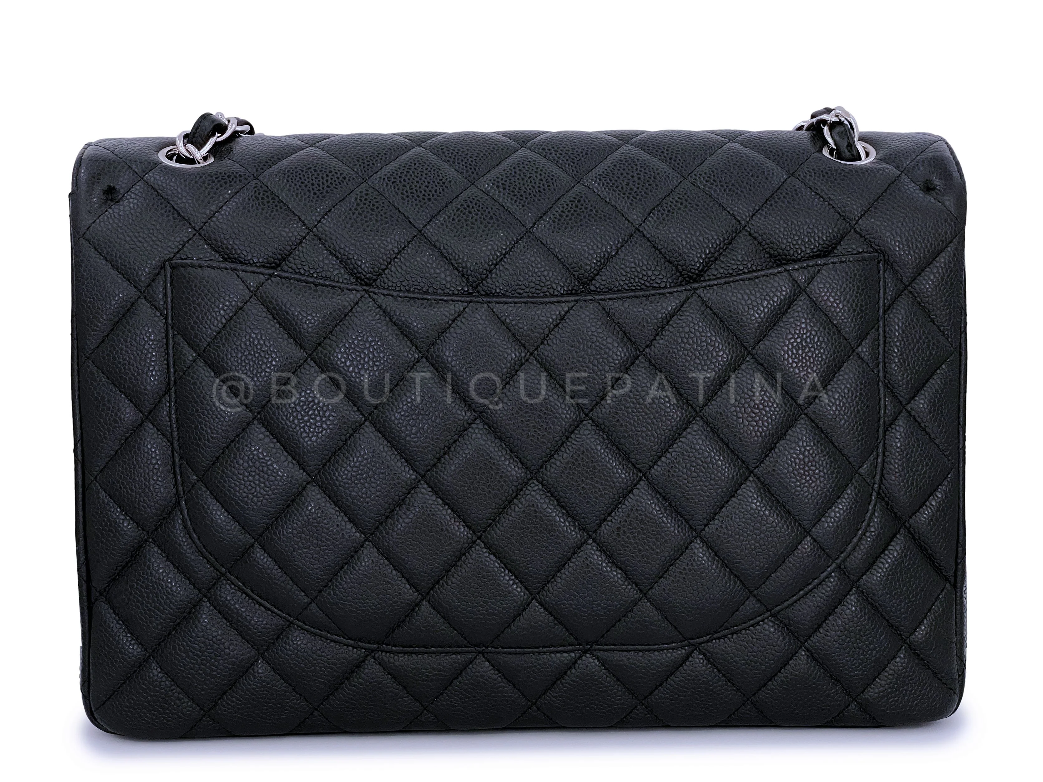Chanel Black Caviar Maxi Classic Single Flap Bag SHW - Image 5