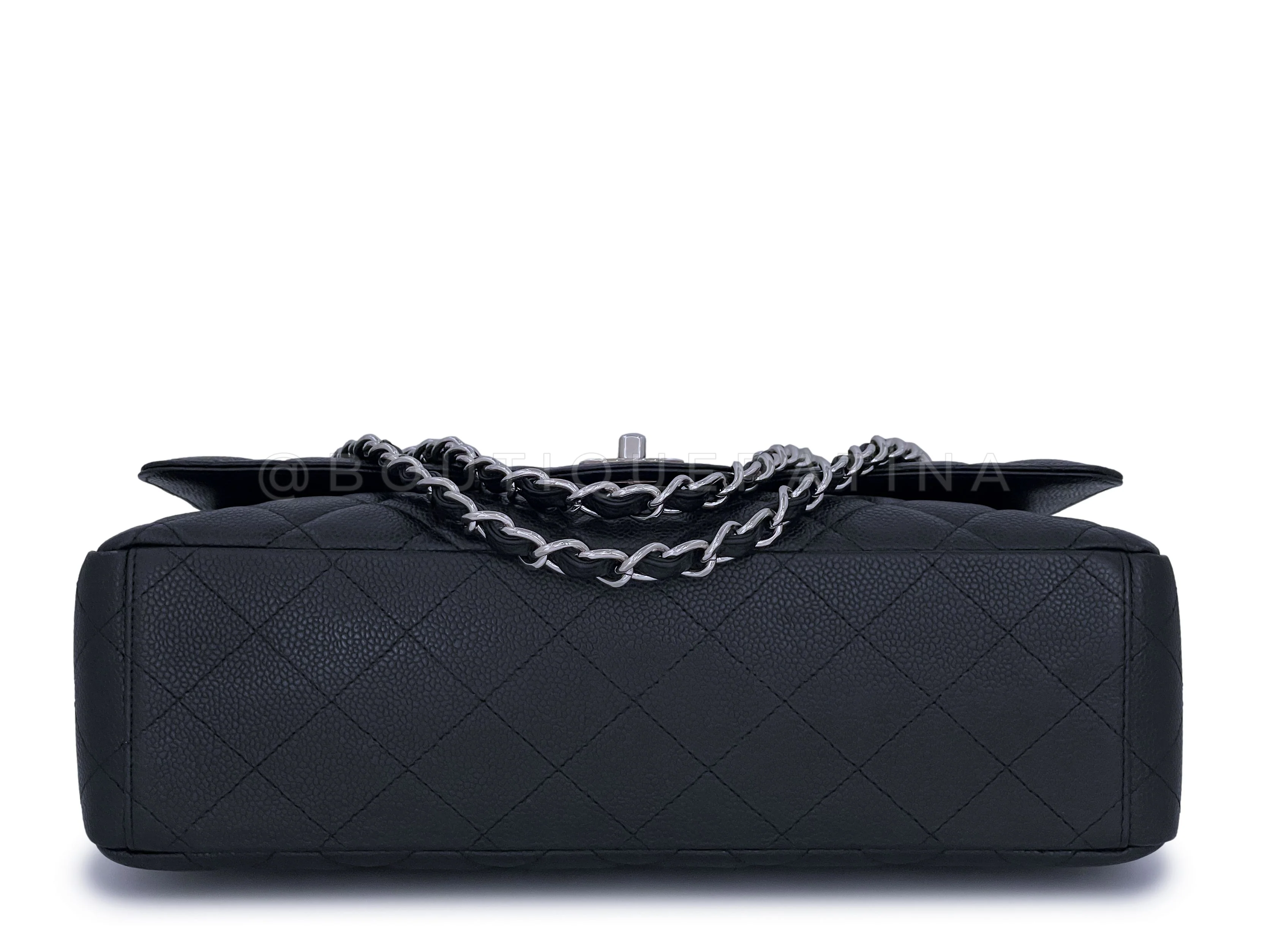 Chanel Black Caviar Maxi Classic Single Flap Bag SHW - Image 6