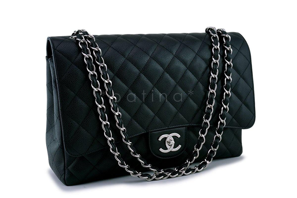 Chanel Black Caviar Maxi Double Flap "Jumbo XL" Bag SHW - Image 2