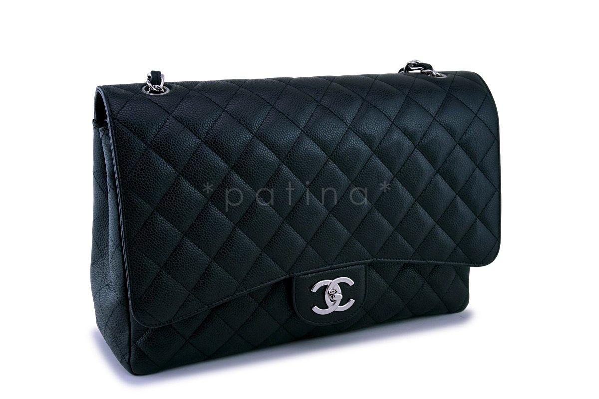 Chanel Black Caviar Maxi Double Flap "Jumbo XL" Bag SHW - Image 3
