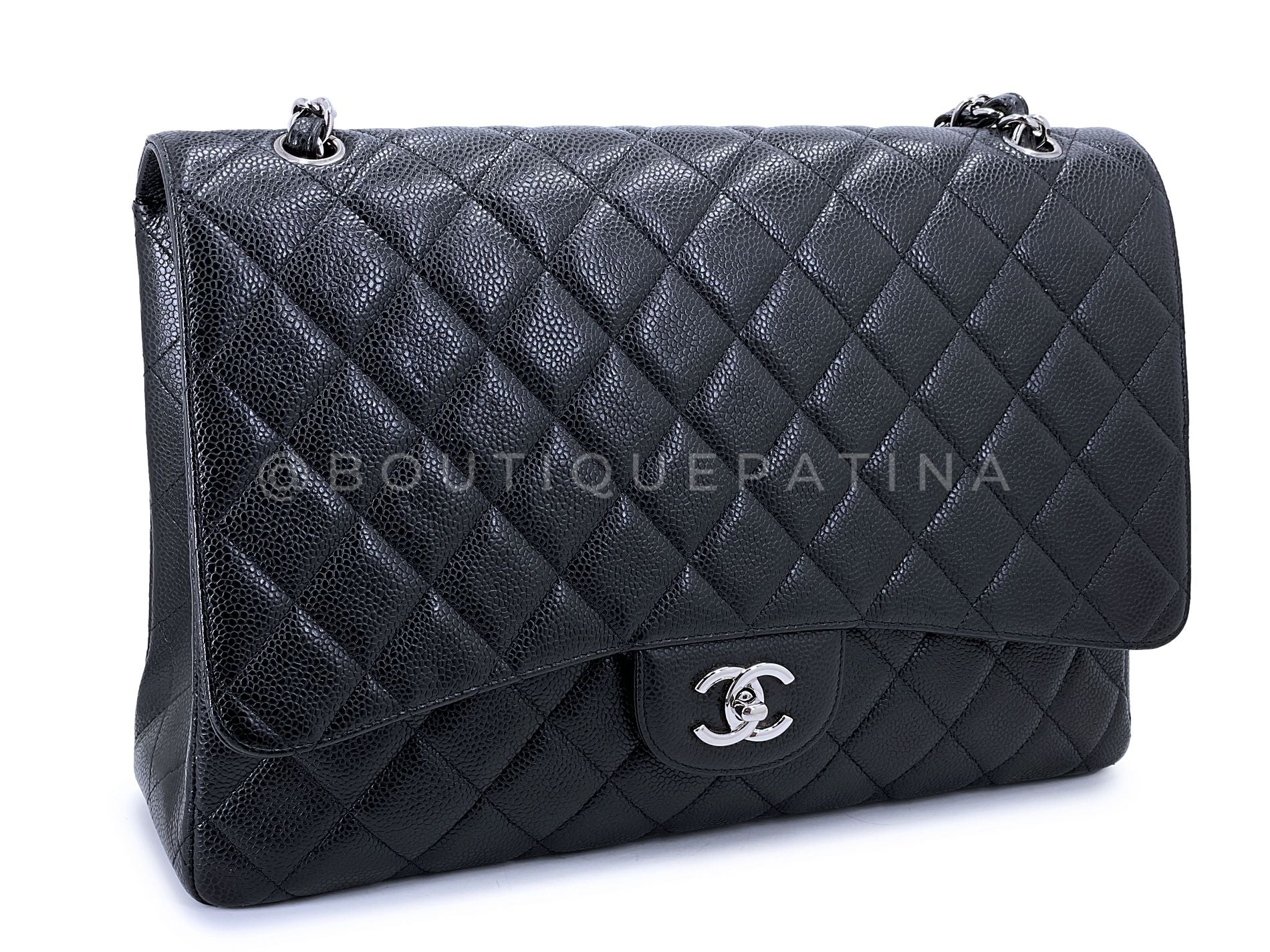 Chanel Black Caviar Maxi Flap Bag SHW Single WJF - Image 3