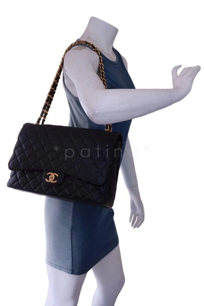 Chanel Black Caviar Maxi "Jumbo XL" Classic Double Flap Bag GHW - Image 14