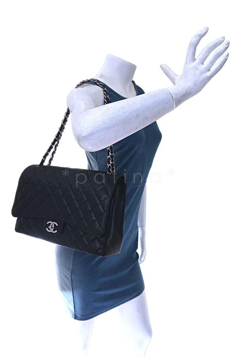 Chanel Black Caviar Maxi "Jumbo XL" Classic Double Flap Bag SHW - Image 14