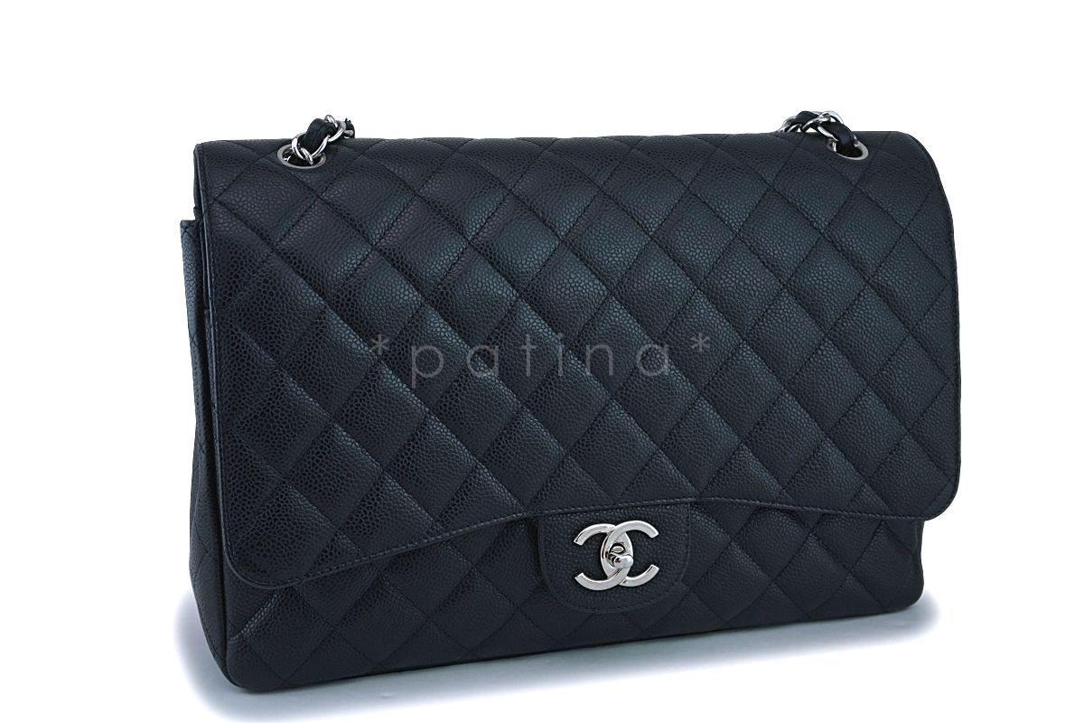 Chanel Black Caviar Maxi "Jumbo XL" Classic Double Flap Bag SHW - Image 3