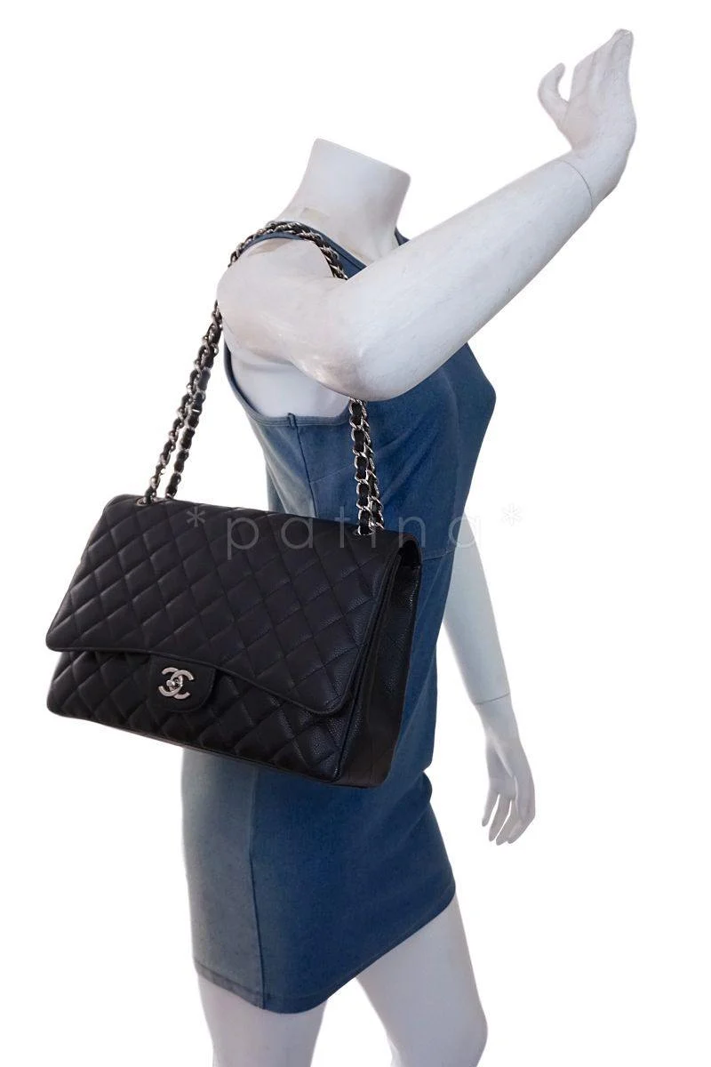 Chanel Black Caviar Maxi "Jumbo XL" Classic Flap Bag SHW - Image 13