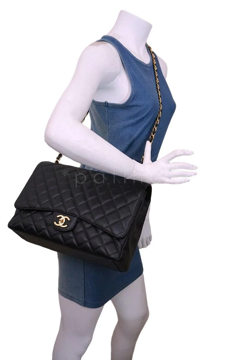 Chanel Black Caviar Maxi Quilted Classic 2.55 Jumbo XL Double Flap Bag GHW - Image 15