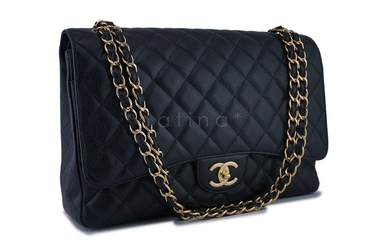 Chanel Black Caviar Maxi Quilted Classic 2.55 Jumbo XL Double Flap Bag GHW - Image 2