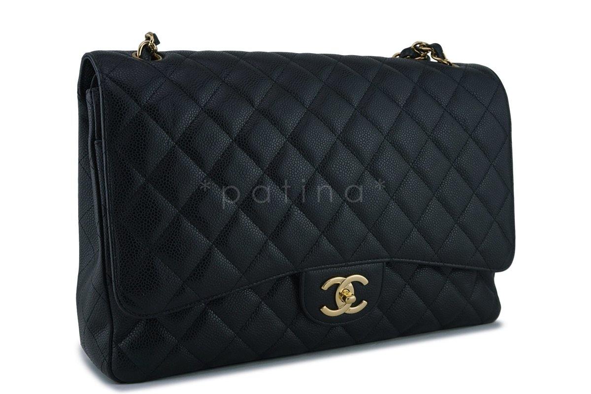 Chanel Black Caviar Maxi Quilted Classic 2.55 Jumbo XL Double Flap Bag GHW - Image 3