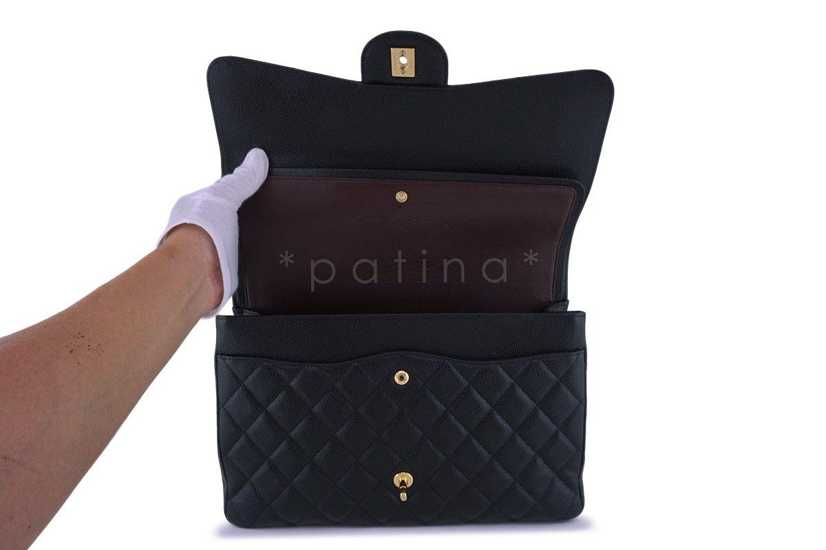 Chanel Black Caviar Maxi Quilted Classic 2.55 Jumbo XL Double Flap Bag GHW - Image 9