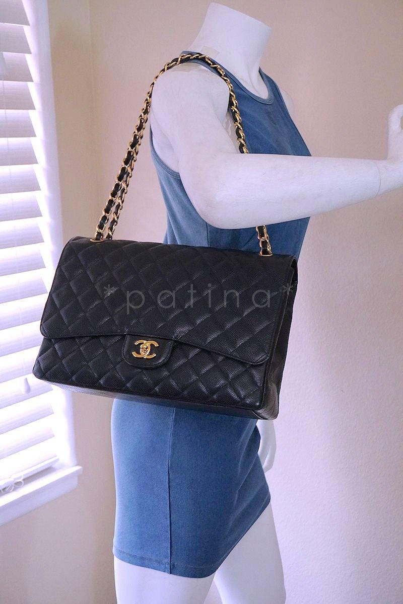 Chanel Black Caviar Maxi Quilted Classic 2.55 Jumbo XL Flap Bag GHW - Image 14